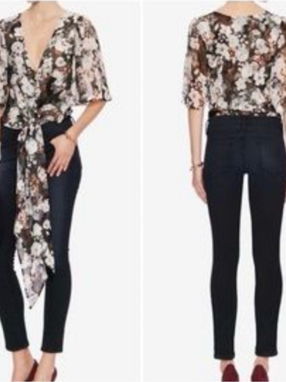 GORGEOUS! #477 INTERMIX Floral Button-Down Tie-Front Flutter SILK Blouse